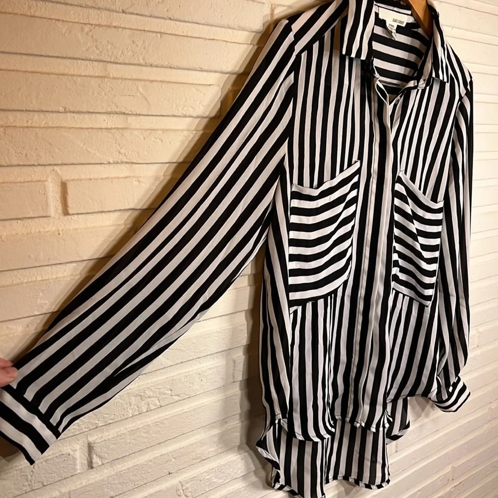 Sans Souci Black and White Striped Oversized Long Sleeve Top, Women’s Size Small - Picture 3 of 7